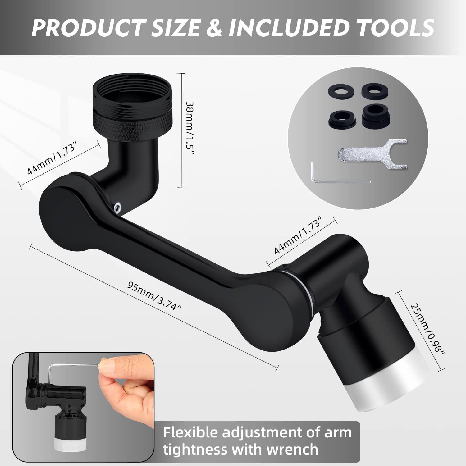 Aireador Grifo Cocina Giratorio de 1080° SELORSS con 2 Modos, Aireador de Grifo de cobre puro, Extensor de Grifo Ahorro Agua, Grifo Universal Cocina/Baño con Filtro de Salpicaduras, Negro (3 Piezas)
