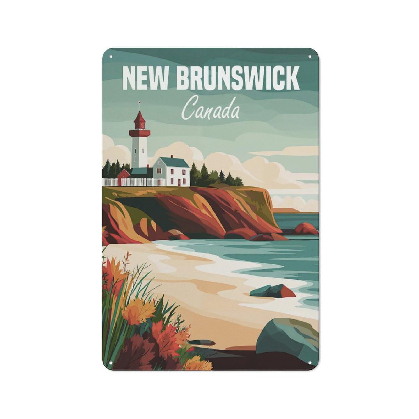 Junmoney New Brunswick Lighthouse 30X20cm Rustic Metal Sign With For Home Office Or Studio, Gift For Studio Owners During The Christmas Season