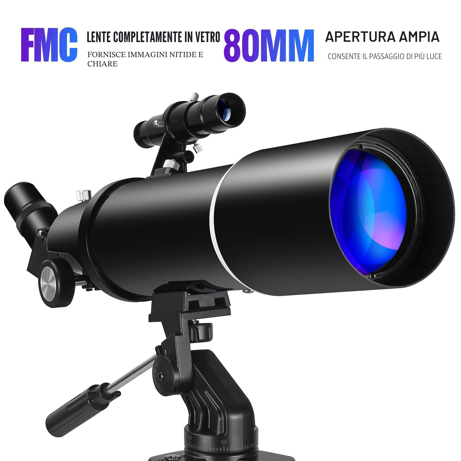 Telescopio Astronomia per Adulti e Principianti - Apertura 80 mm, 600 mm, Portatile da Viaggio per Bambini con Treppiede, Adattatore per Telefono e Zaino