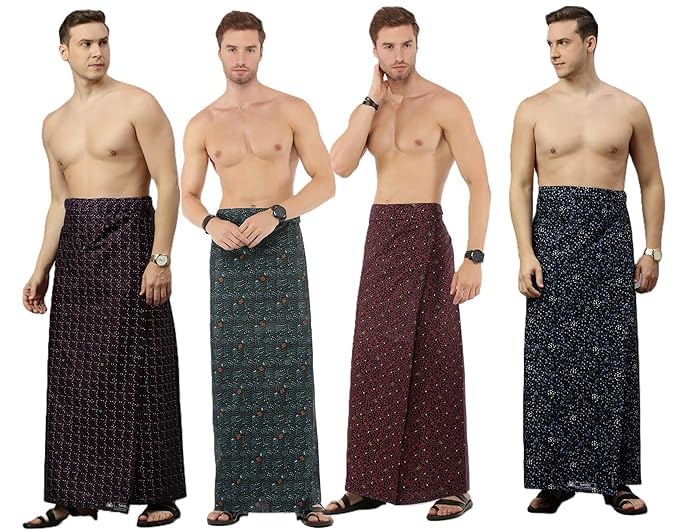 Image of Nandu Brand Men's Cotton Stitched New Printed Lungies - Premium Wear, 2.25 mtr