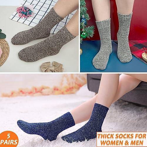 Image of VoJoPi Winter Thermal Socks for Women - 5 Pairs Thick Warm Ladies Cozy Wool Crew Boot Socks, US 5-10