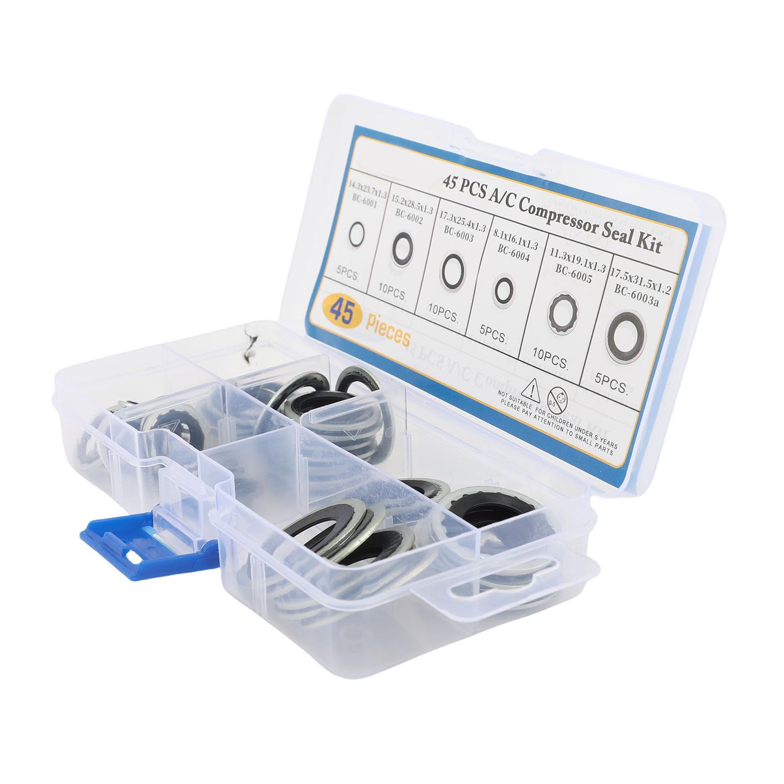 Kit de Juntas de CA, 45 Piezas de 6 Tamaños de Juntas de Compresor de Aire Acondicionado, Kit de Arandelas de Sellado de CA para Automóviles con de Goma de Metal Engrosadas para Panel de