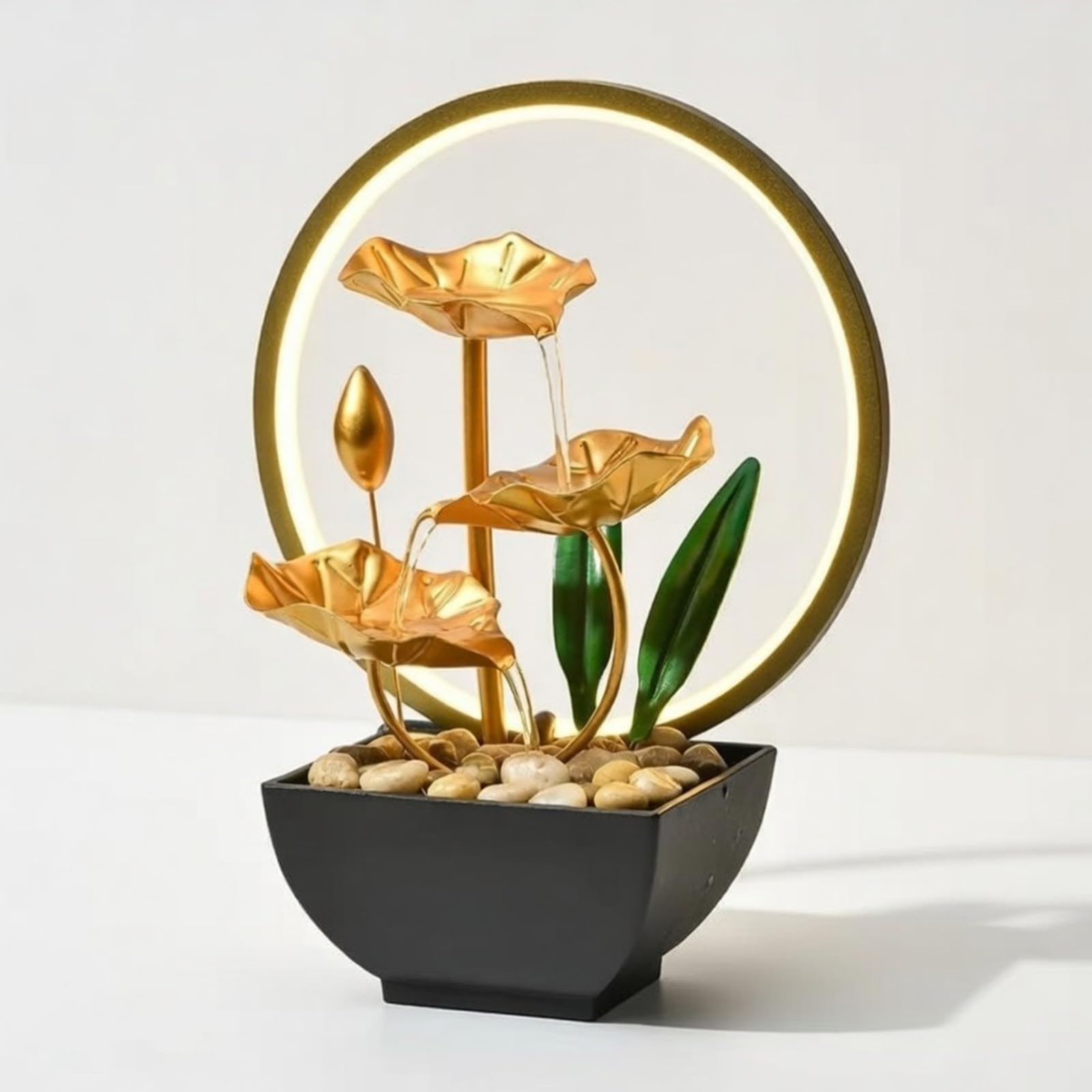 Fontaine d'intérieur, cascade, de table, avec éclairage LED, décoration moderne zen avec pompe silencieuse, 3 niveaux, mini cascade, petite pour maison, bureau, salon, jardin