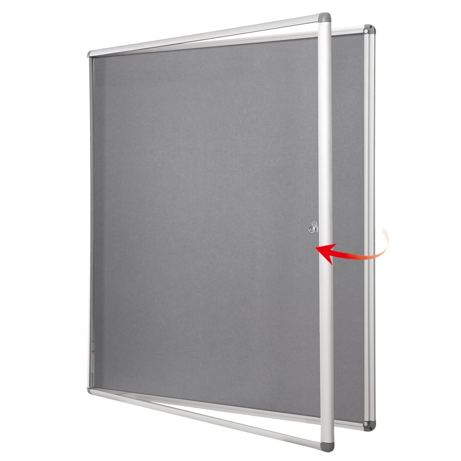 SWANCROWN Lockable Felt Bulletin Indoor Display Case Big Message Center Board with Aluminium Frame,38x38 inches (12xA4)