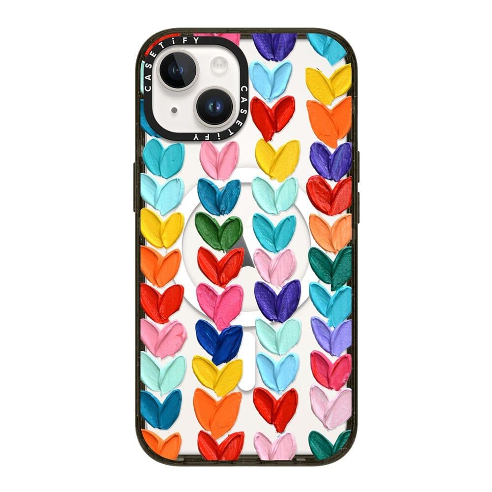 CASETiFY インパクト iPhone 14 ケース [MIL規格準拠 (4x MIL-STD-810G)/2.5mからの落下試験をクリア/MagSafe に対応] - Clear Polka Daub Hearts - グロッシー ブラック