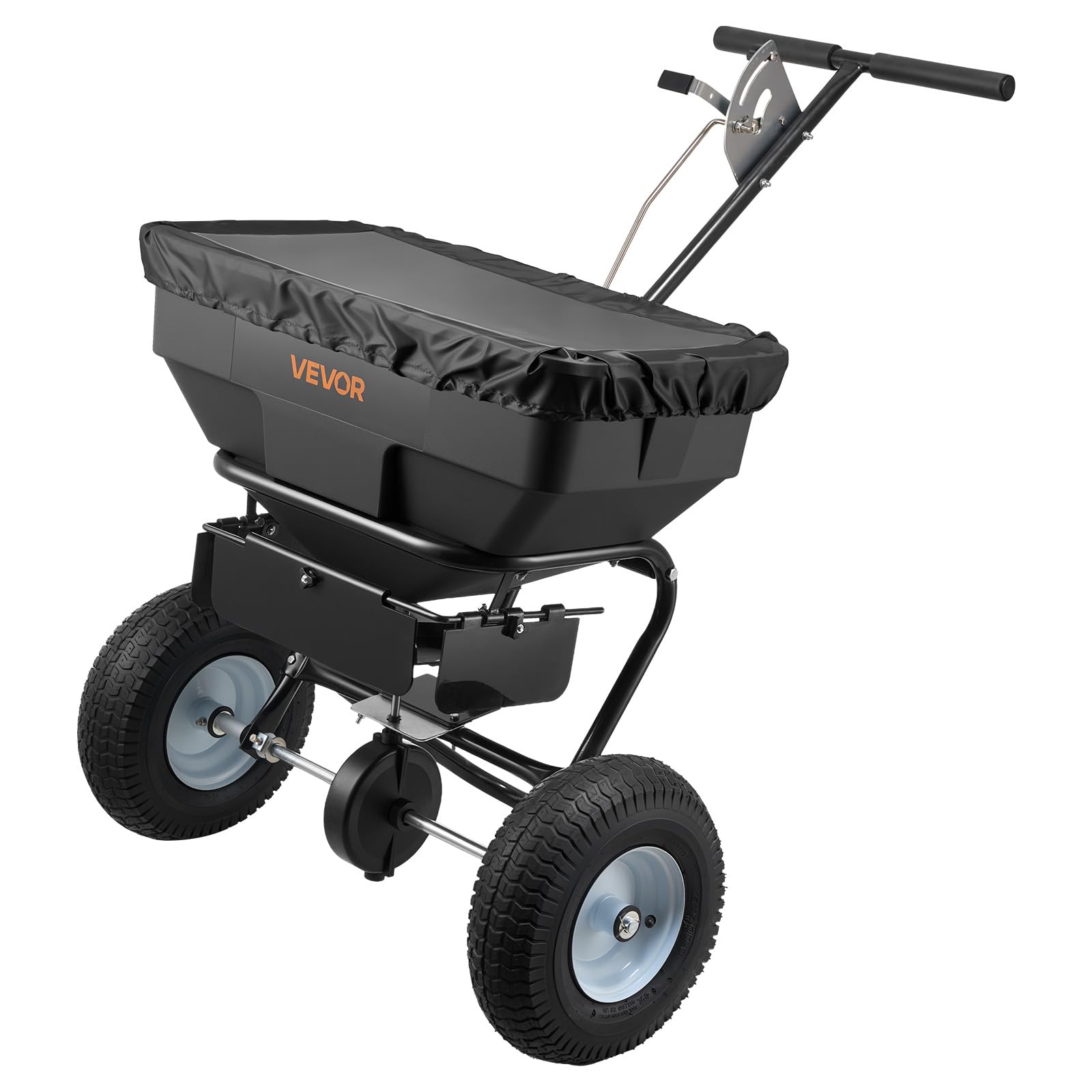 VEVOR Broadcast Spreader, 12ft Spreading Width, Push Broadcast Spreader with 13" All-Terrain Tires, Adjustable Flow Control, 130lbs Capacity Hopper, Lawn Spreaders for Fertilizer Seed Ice Melt
