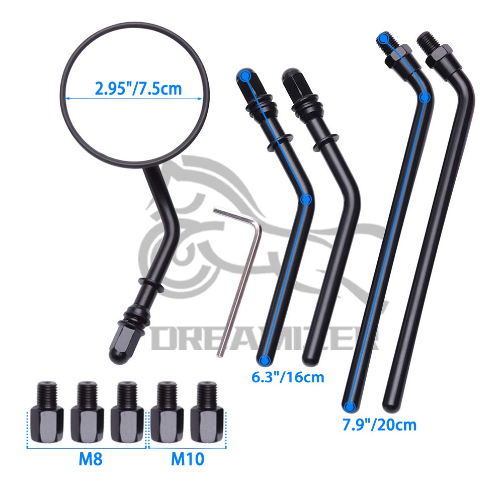 Specchietti Retrovisori Per Moto - 2 Pezzi Universali Ø100 Mm, Nero, Per Fori 8mm - Foto 7