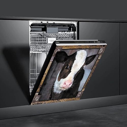 Miniatura 4 de Cubierta magnética para lavavajillas con diseño de vaca divertida, marco de madera, para decoración de refrigerador, electrodomésticos de cocina,