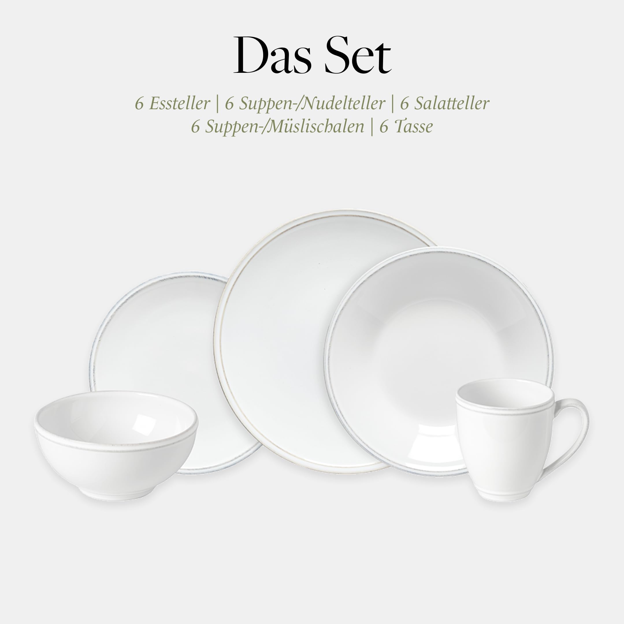 Costa Nova Geschirrset Friso: 30-teiliges Steinzeug-Set, Spülmaschinen-, Mikrowellen-, Ofen- & Gefrierfest, Komplettes Tafelservice für 6 Personen mit flachen & tiefen Tellern, Schalen & Tassen, Weiß