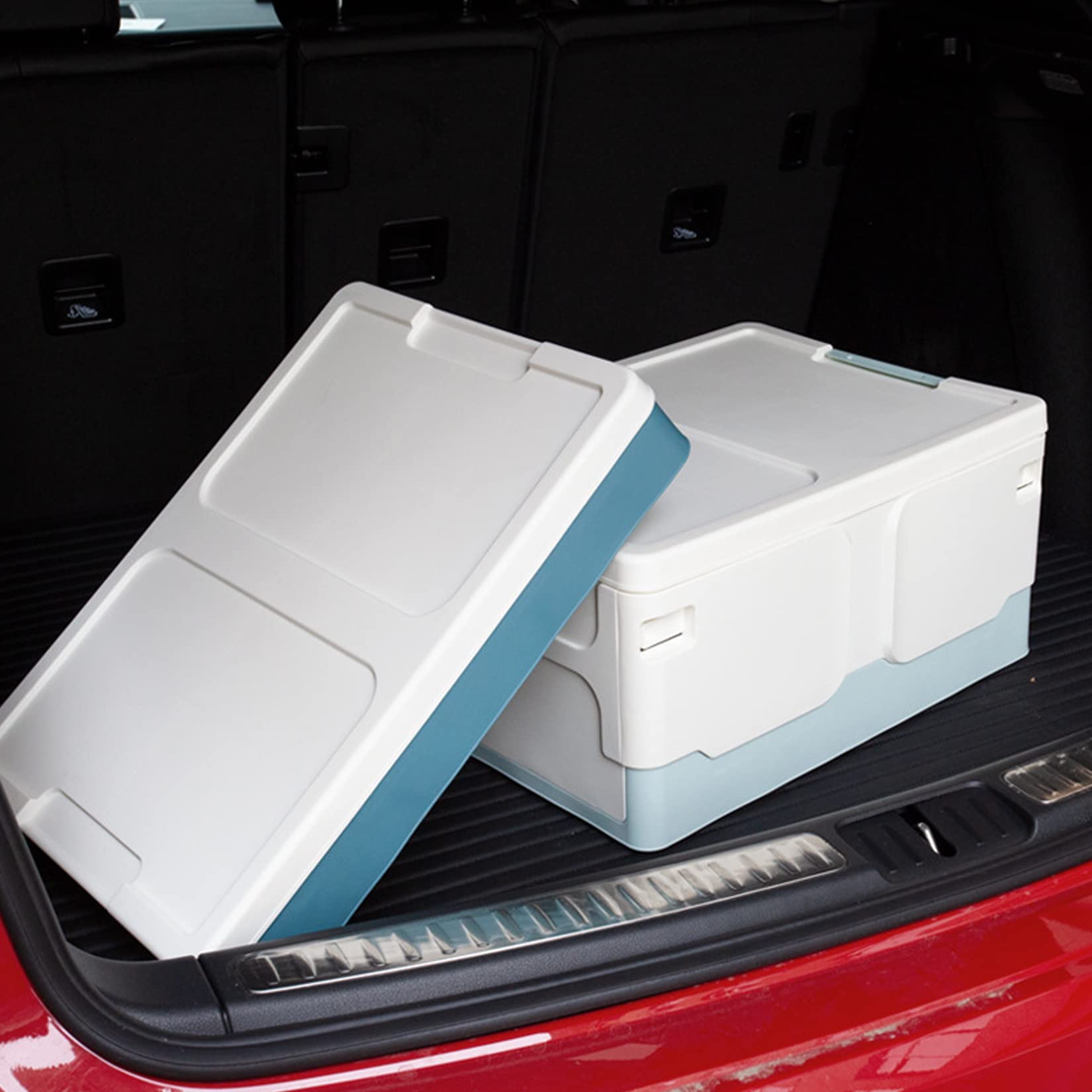 Scatole Di Immagazzinaggio Pieghevoli Con Coperchi Organizzatore Di Bidoni Di Immagazzinaggio in Plastica, Scatola Di Immagazzinamento Del Bagagliaio Dell'auto Impilabile Portatile, 40L,Verde