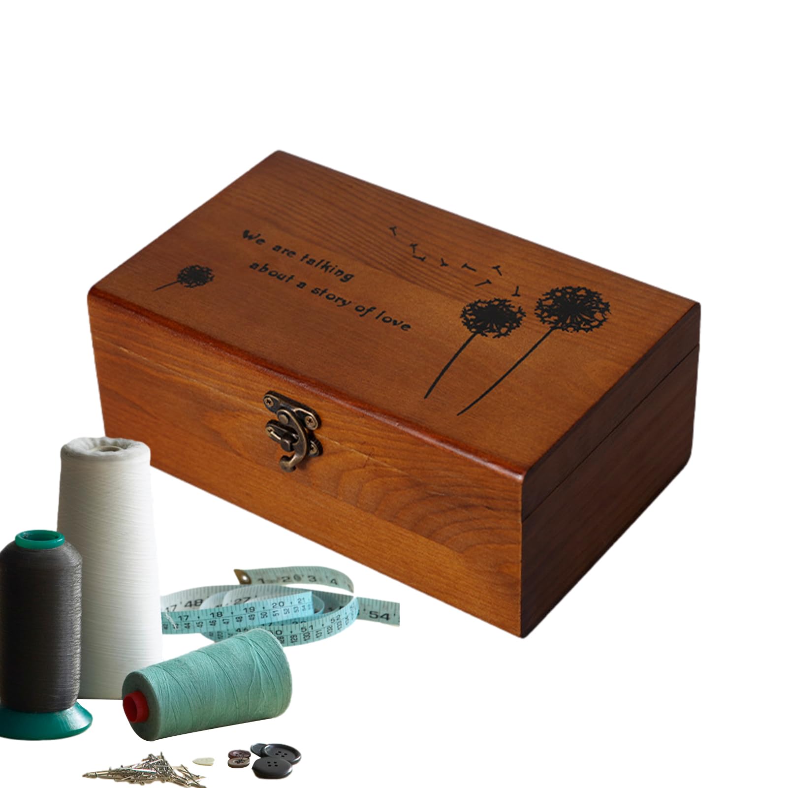 Teksome Wooden Sewing Kit Box - Wooden Sewing Storage Case, Crafts Accessories for Crafts Storage, Wooden Box with Hinged Lid for Women, Men, Adults