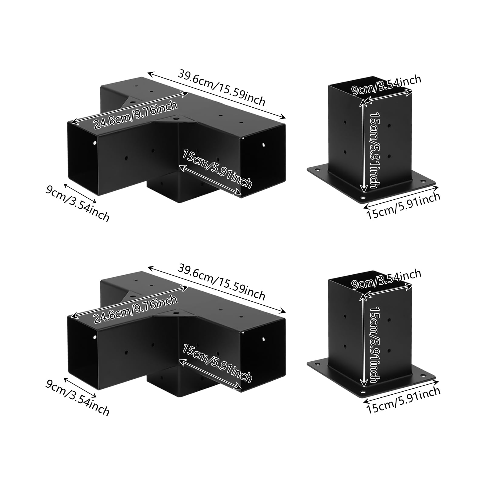 2 soportes para postes de 4 vías, soporte de esquina, juego de soporte de madera, conector de viga, herrajes de madera, soporte de esquina