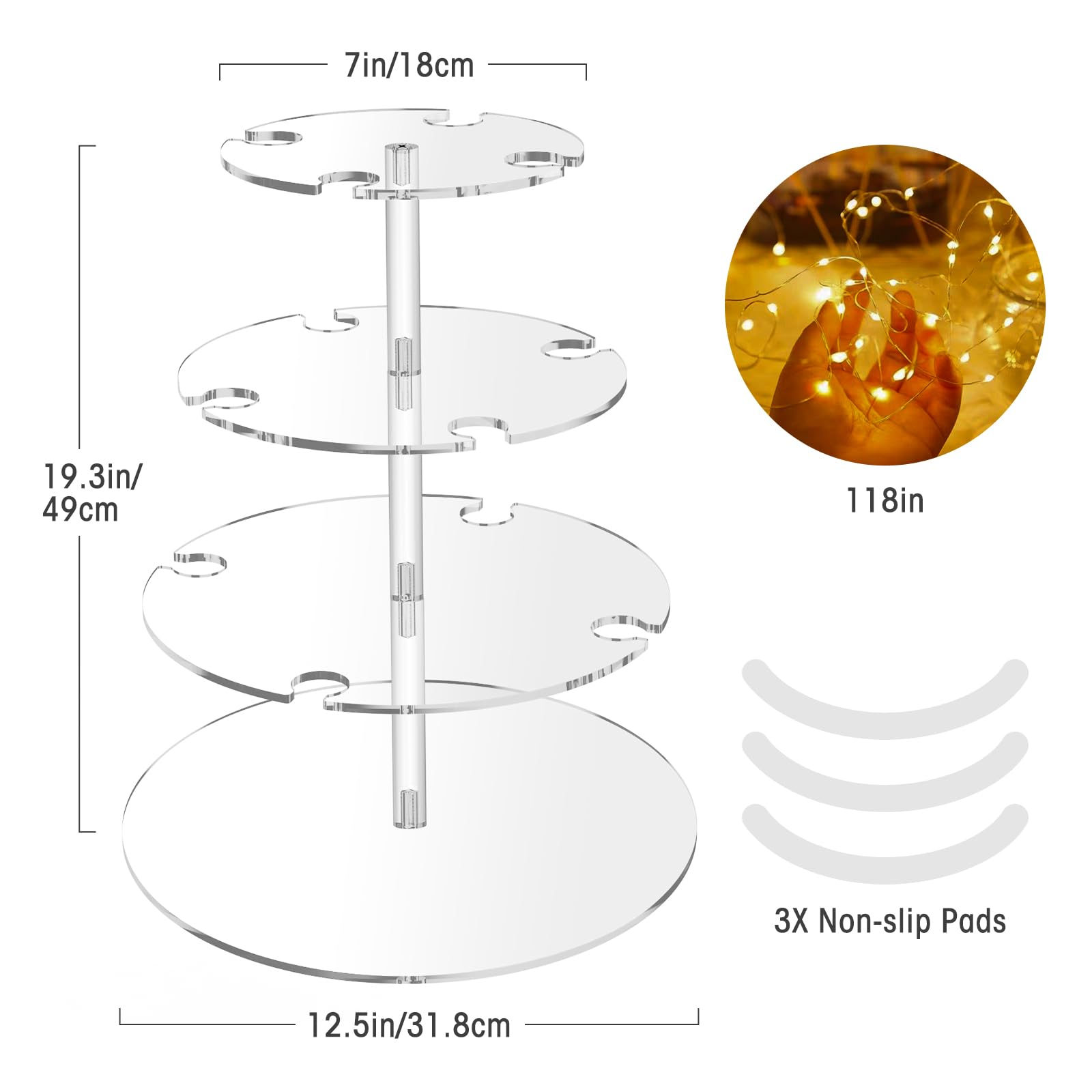 NiHome Casier à champagne à 3 étages en acrylique transparent pour 12 verres à vin, haute transparence et matériau durable, design polyvalent pour mariages, fêtes, bars, grande capacité avec base de