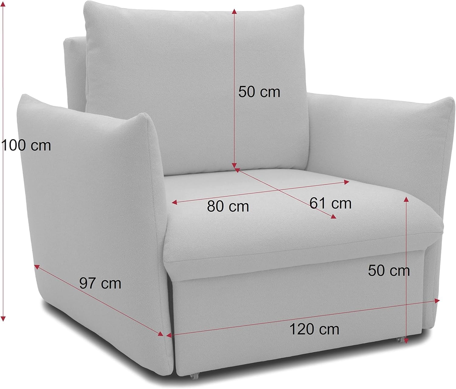 DOMO. collection Sessel Cloud Box, Armsessel mit Schlaffunktion und Boxspringfederung, Schlafsessel, Boxspringsessel, Polstersessel, 120 x 97 x 100 cm (BxTxH), Creme