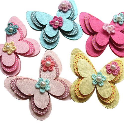 15pcs New Padded Felt Butterfly Satin Ribbon Flowers Beads Appliques Wedding A454 (Multi-Color)