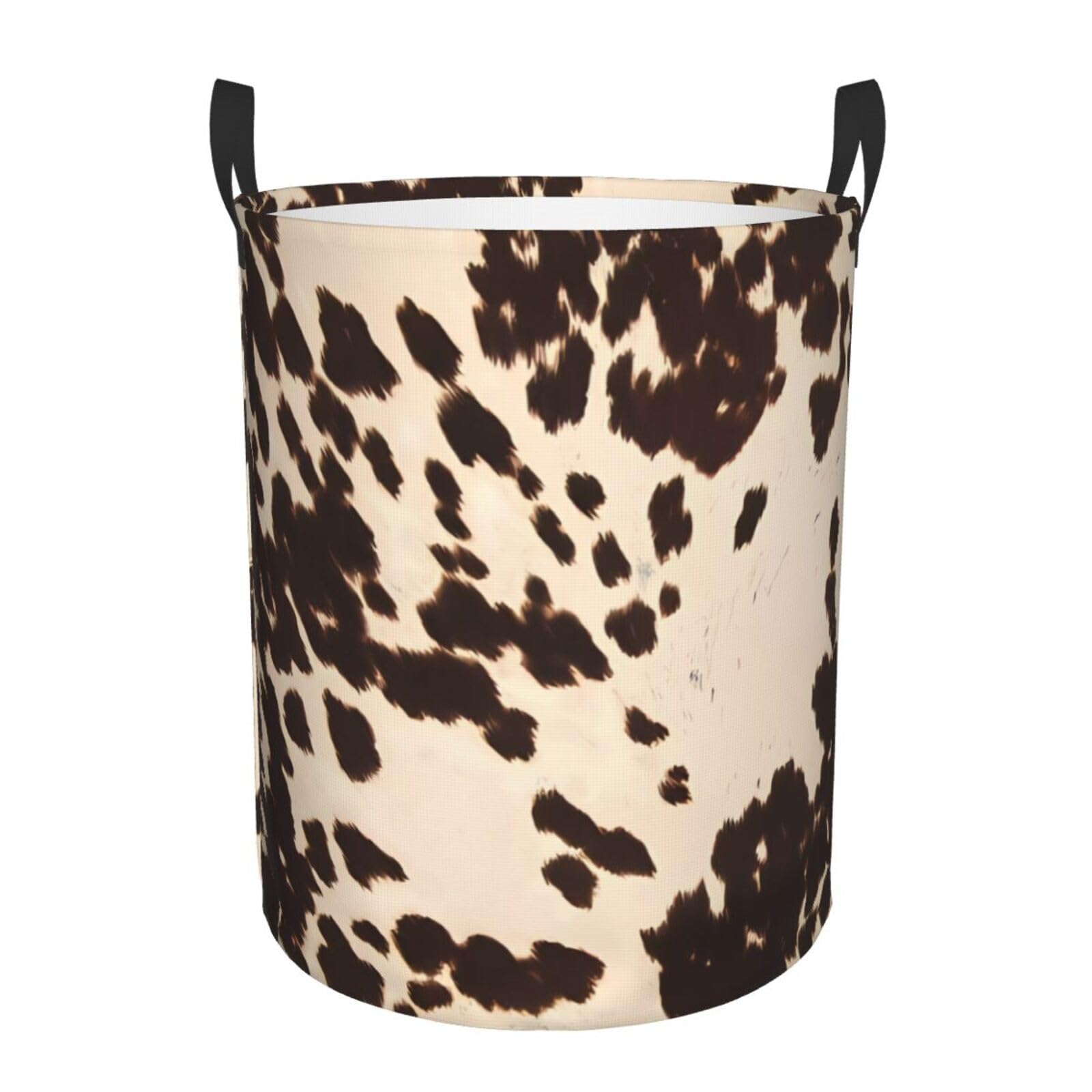 S Circular Hamper Brown Cowhide Print Storage Basket for Home