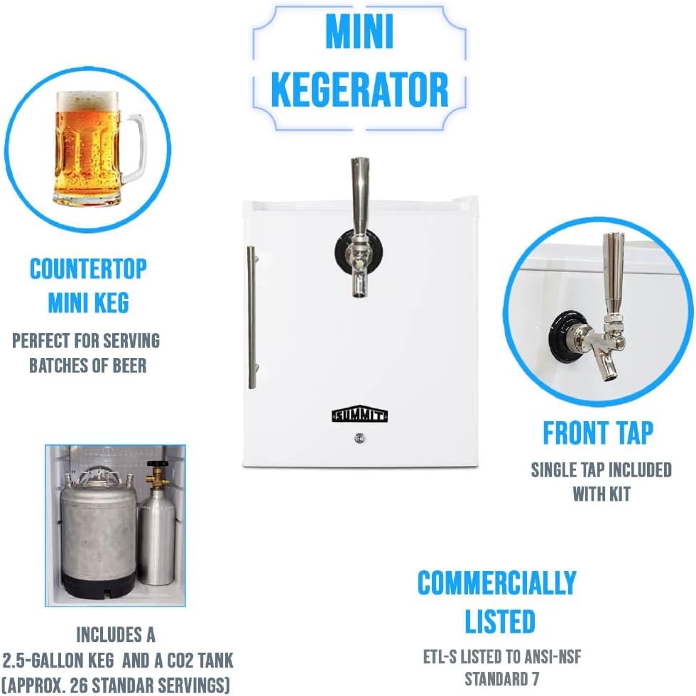Summit 17" Mini Kegerator, Single Tap, Beer Mini Keg, Tap Kit and 2.5 Gallon Keg Included- FFAR25L7FRTP