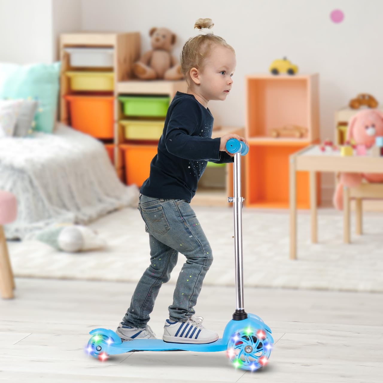 MalPlay Cityroller für Kinder Jugendliche Dreirad Scooter Leuchtende LED-Räder Blau ab 3 Jahren Kinderroller