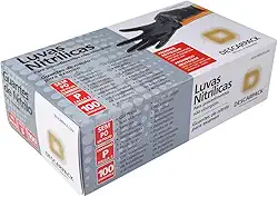 Luva Nitrílica Descartável sem Talco (P) Preta Descarpack - Caixa com 100 unidades