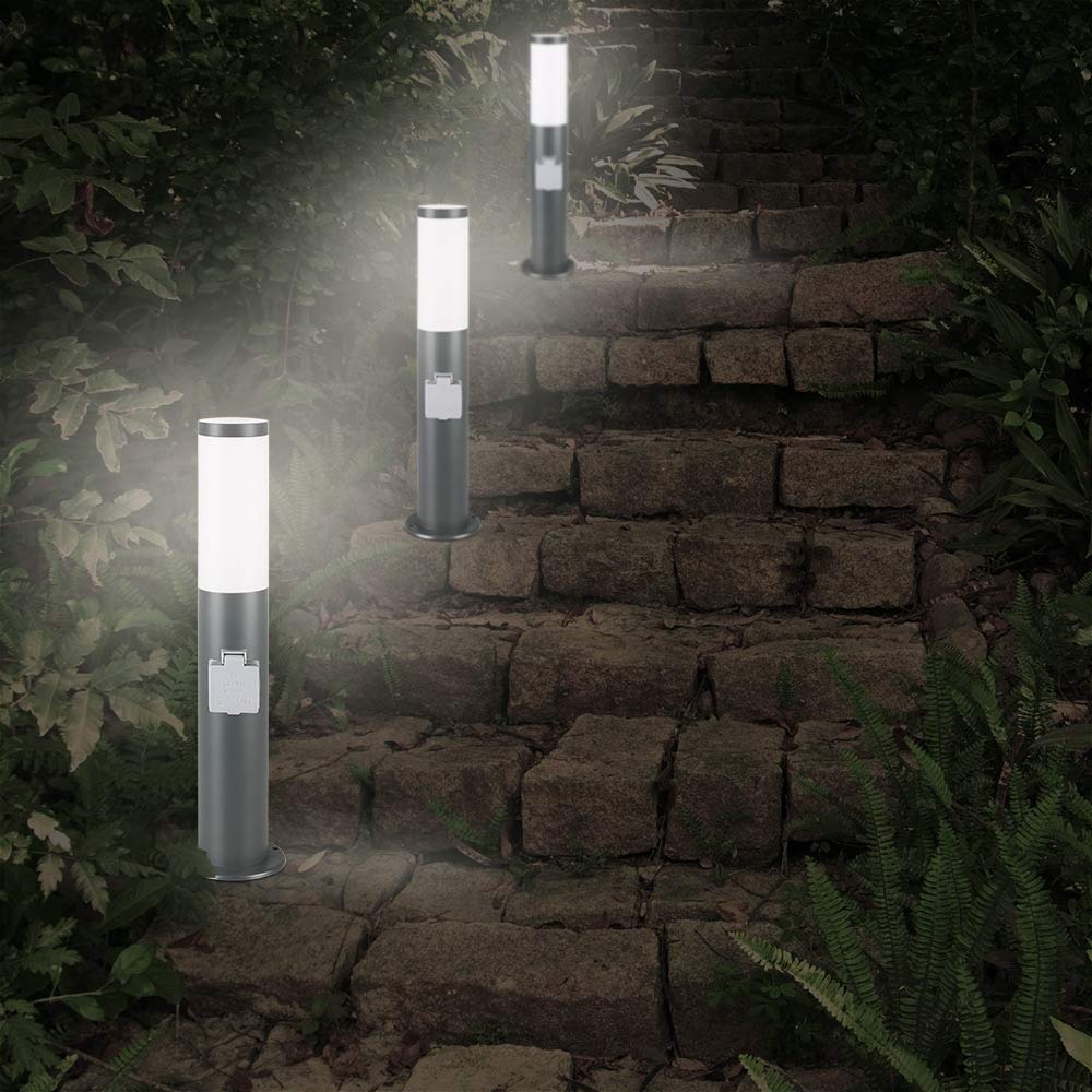 Monzana Lampadaire Dahlia Anthracite Luminaire extérieur E27 lampe sur pied Avec Prise Acier inoxydable jardin IP44 allée