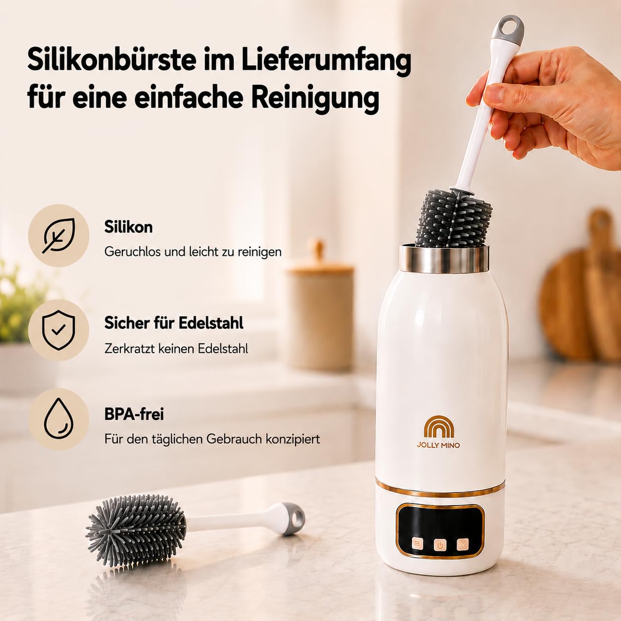 Flaschenwärmer Baby Unterwegs Tragbar Kabellos 500ml, Muttermilch & Wasser, Reise Auto Nacht, Silikonbürste Inklusive