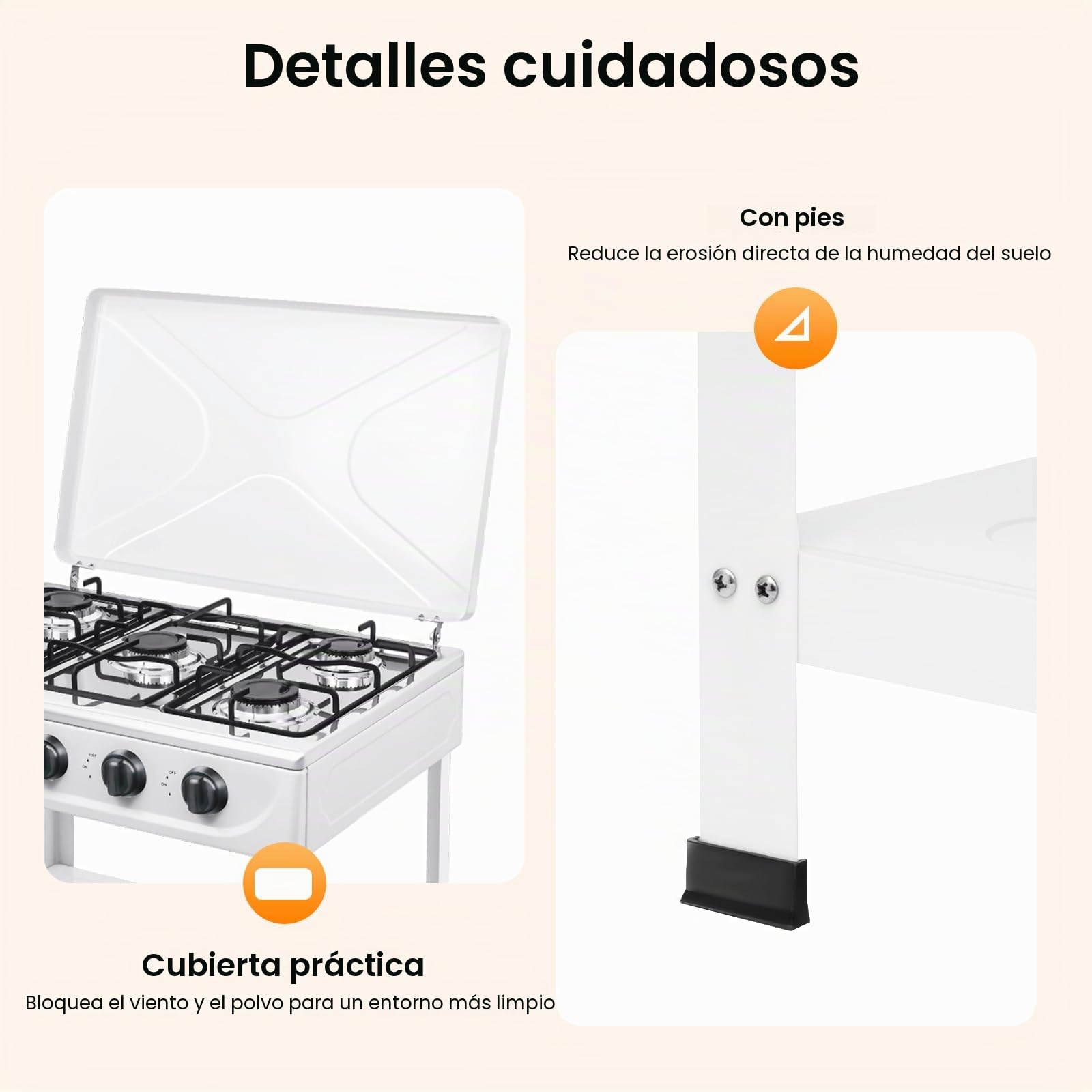 Cocina de gas natural con 5 quemadores, independiente de gas natural, 82 cm, estufa de gas con tablas y patas antideslizantes, para autocaravana, apartamento, cocina al aire libre