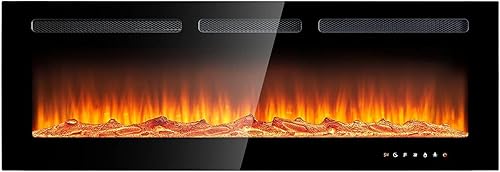 Miniatura 1 de oneinmil Chimenea eléctrica, 50 pulgadas de ancho, chimenea eléctrica empotradamontada en la pared, control remoto con temporizador, 12 llamas,