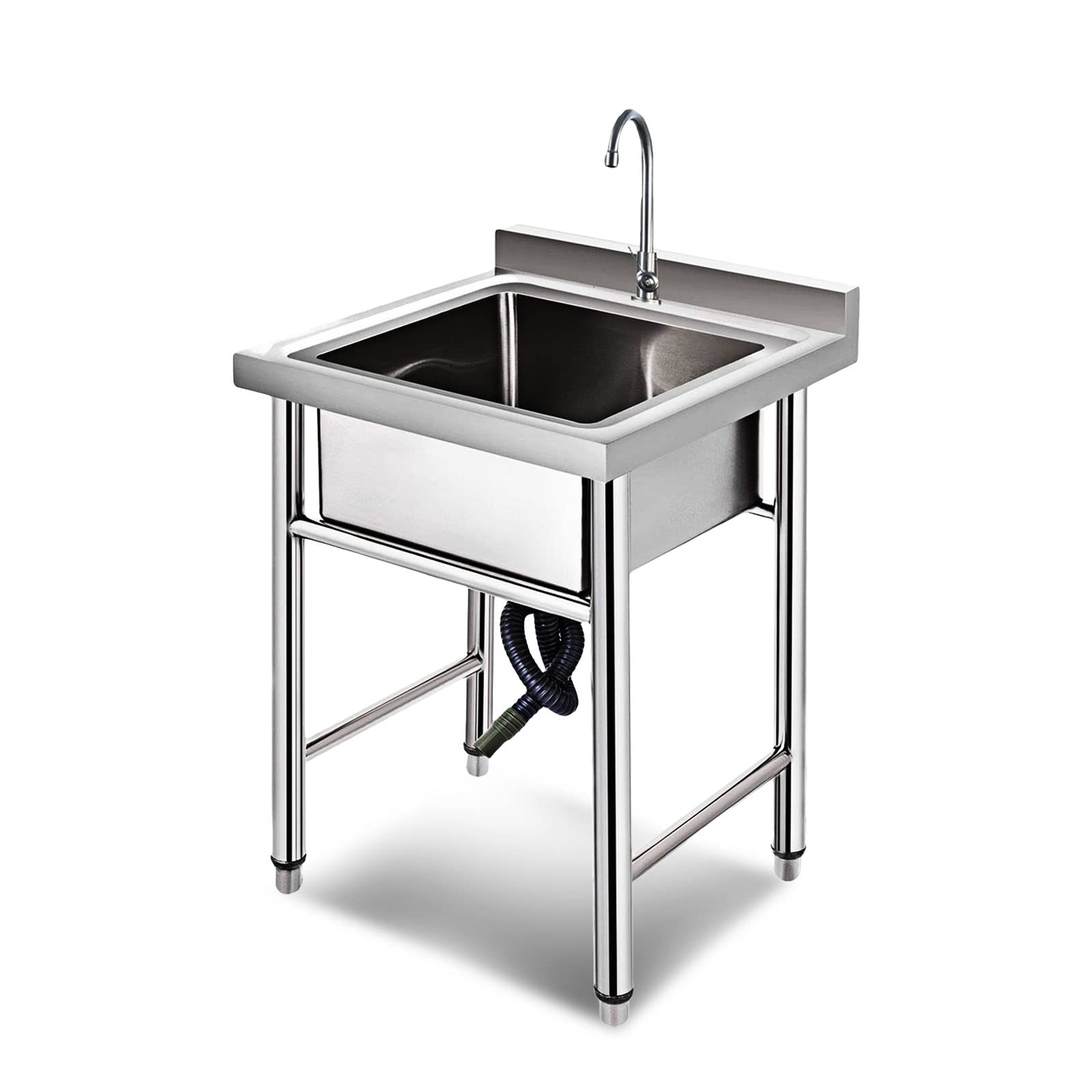 OWOHYG Stainless Steel Single Basin Kitchen Sink Freestanding Commercial Restaurant Set With Faucet Utility Prep Station For Garage Food Service And Catering.60cm