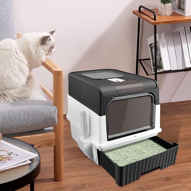 Foto 6 de 8 de Bandeja para gatos de gran volumen con pala, casa de aseo para gatos, caja y desodorante, 49 x 37 x 35 cm