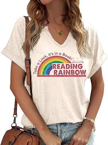 TIXOM Womens Summer V Neck Shirt Funny Letter Printed Graphic