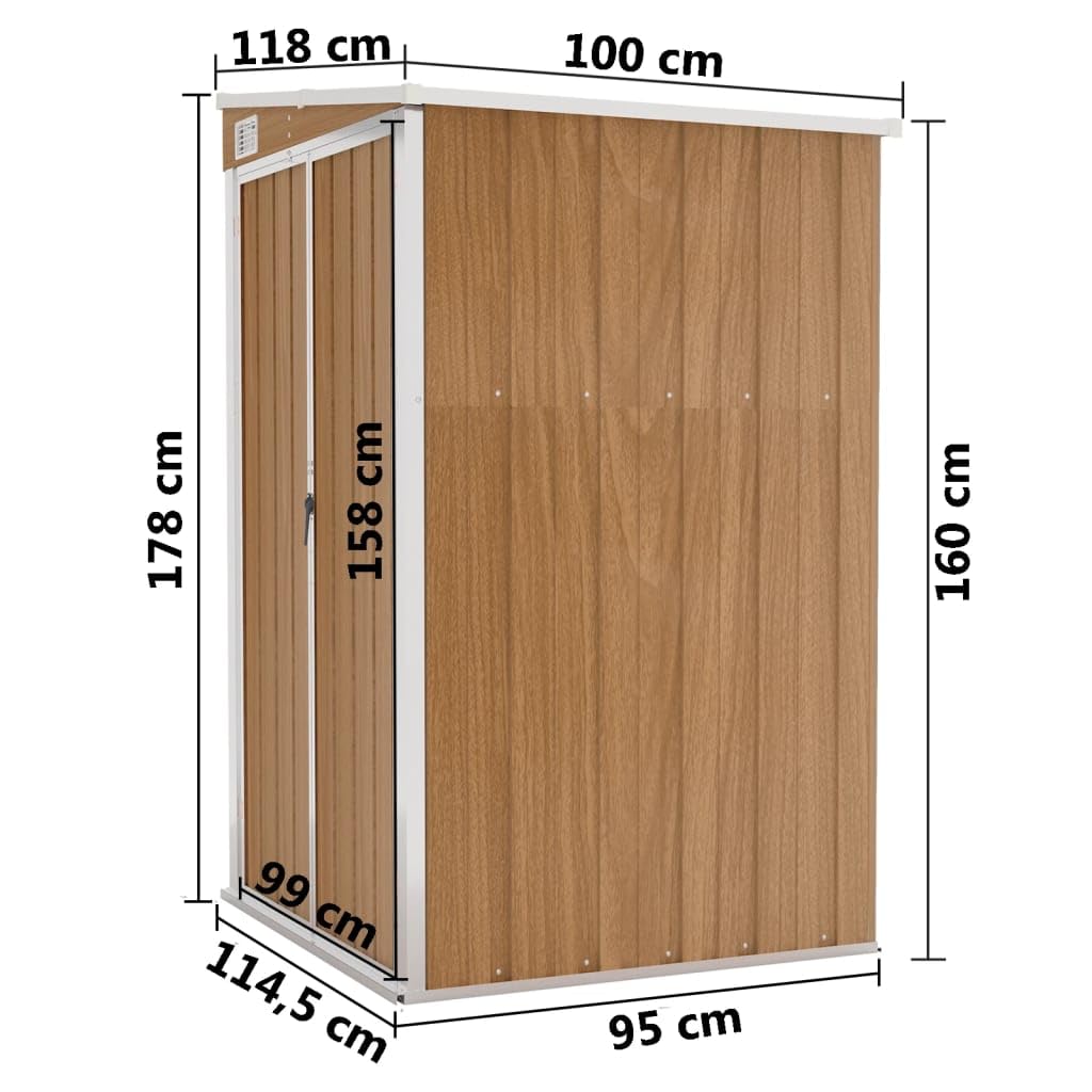 vidaXL Cobertizo Jardín Pared Accesorio Patio Cubierta Organizador Espacio Almacenamiento Caseta con Puerta para Casa Acero Galvanizado Marrón