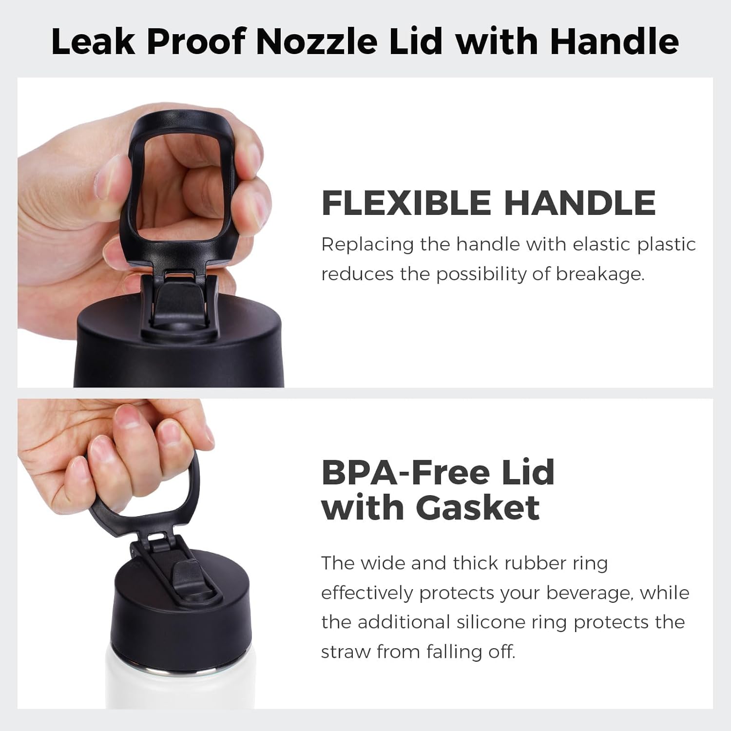 Neihepal 22 oz Insulated Water Bottles with Leak Proof Straw Lid, Wide Mouth Double Walled Vacuum Stainless Steel Metal Water Bottle (White,2 Pack) - Image 5