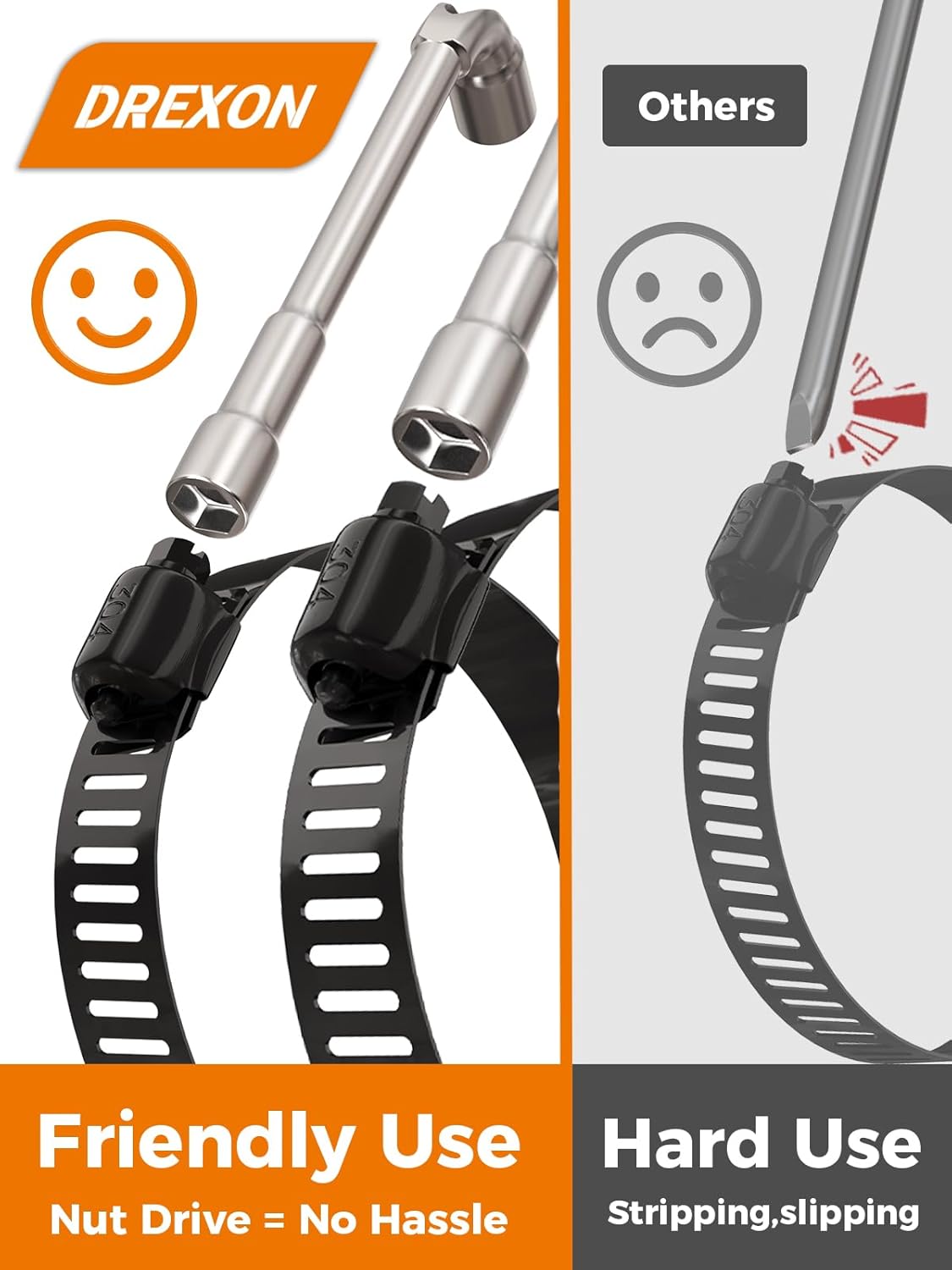 Hose Clamp Assortment 200PCS DREXON 304 Stainless Steel Hose Clamp Kit Heavy Duty Adjustable 1/4"~2"(6~51mm) Worm Gear Hose Clamp for Automotive, Fuel Line, Pipe - Black