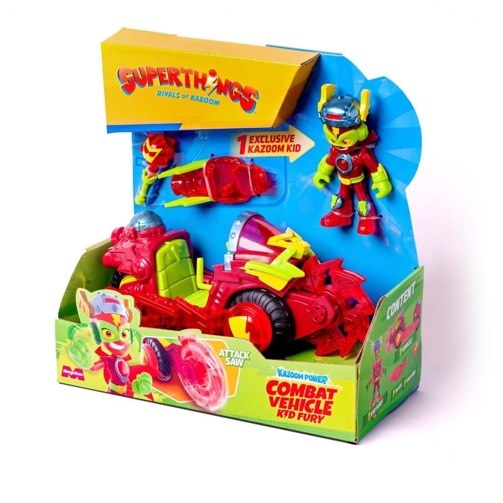 SUPERTHINGS KAZOOM Power – Combat Vehicle Kid Fury Kampffahrzeug aus der TV-Serie Kazoom Power, enthält 1 Combat Vehicle, 1 Kid Fury Exclusive, 1 Waffe und 1 Zubehör