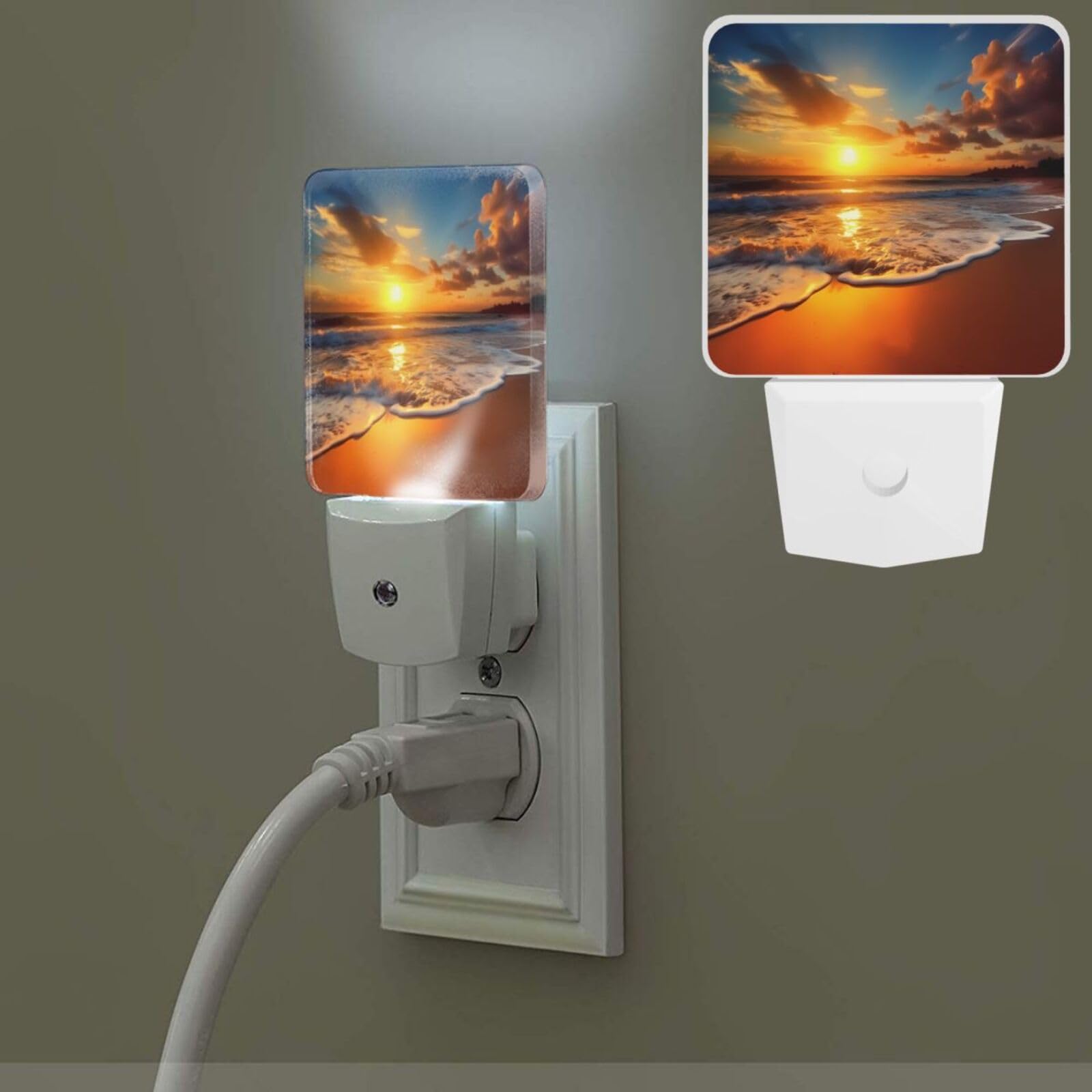 Vduck White Night Lights Plug Into Wall Sunset Beach Led Nightlight With Dusk To Dawn Sensor Soft Warm Nightlights For Hallway Bedroom Kitchen Stairway
