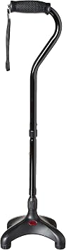 Harvy Quad Cane - Walking Stick for Men and Women - Lightweight Adjustable Folding Cane - Right and Left Hand Grip for Stability Comfort Support - Four Prong Base - Black