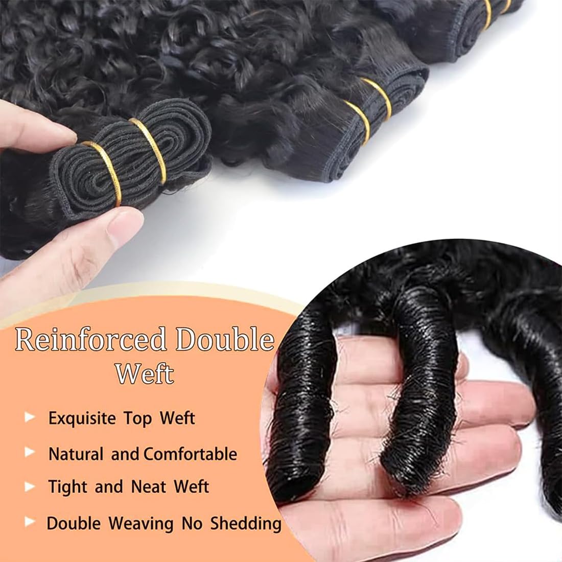 Ciocche di capelli veri burmani ricci ondulati, capelli umani Remy, non trattati, doppia trama, #1B, colore nero naturale, 3 ciocche per confezione, totale 150 g, 40,6 cm, 45,7 cm, 50,8 cm