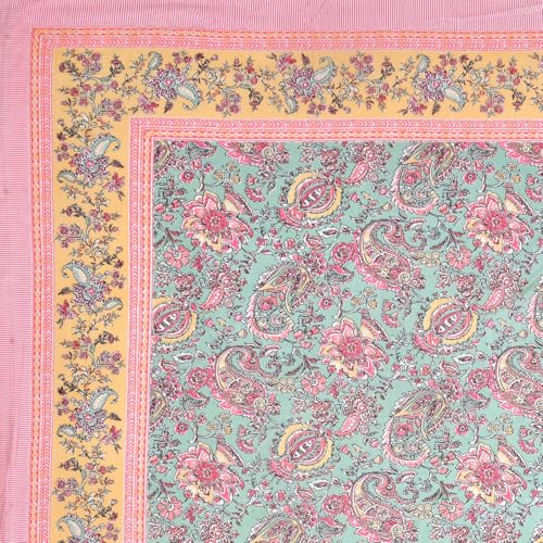 Image of elanorhomes 240 TC Cotton Single Size Bedsheet 60x90 inches with 1 Pillow Cover | Hand Printed | Ultra-Soft & Skin-Safe | Breathable Summer Comfort (Petal Symphony)