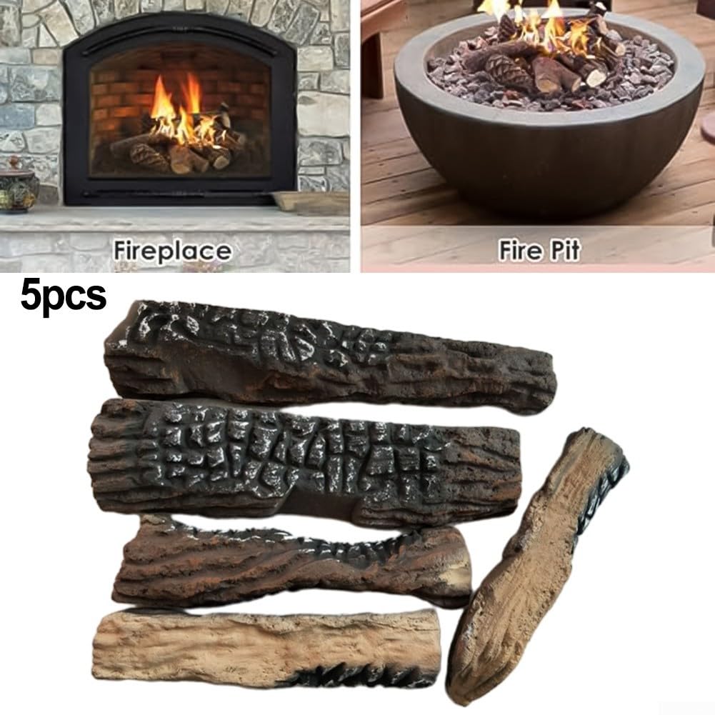 5 tronchi artificiali per caminetto a bioetanolo o a gas, in legno decorativo resistente al calore, con effetto realistico a legna da ardere, materiale ossido di magnesio