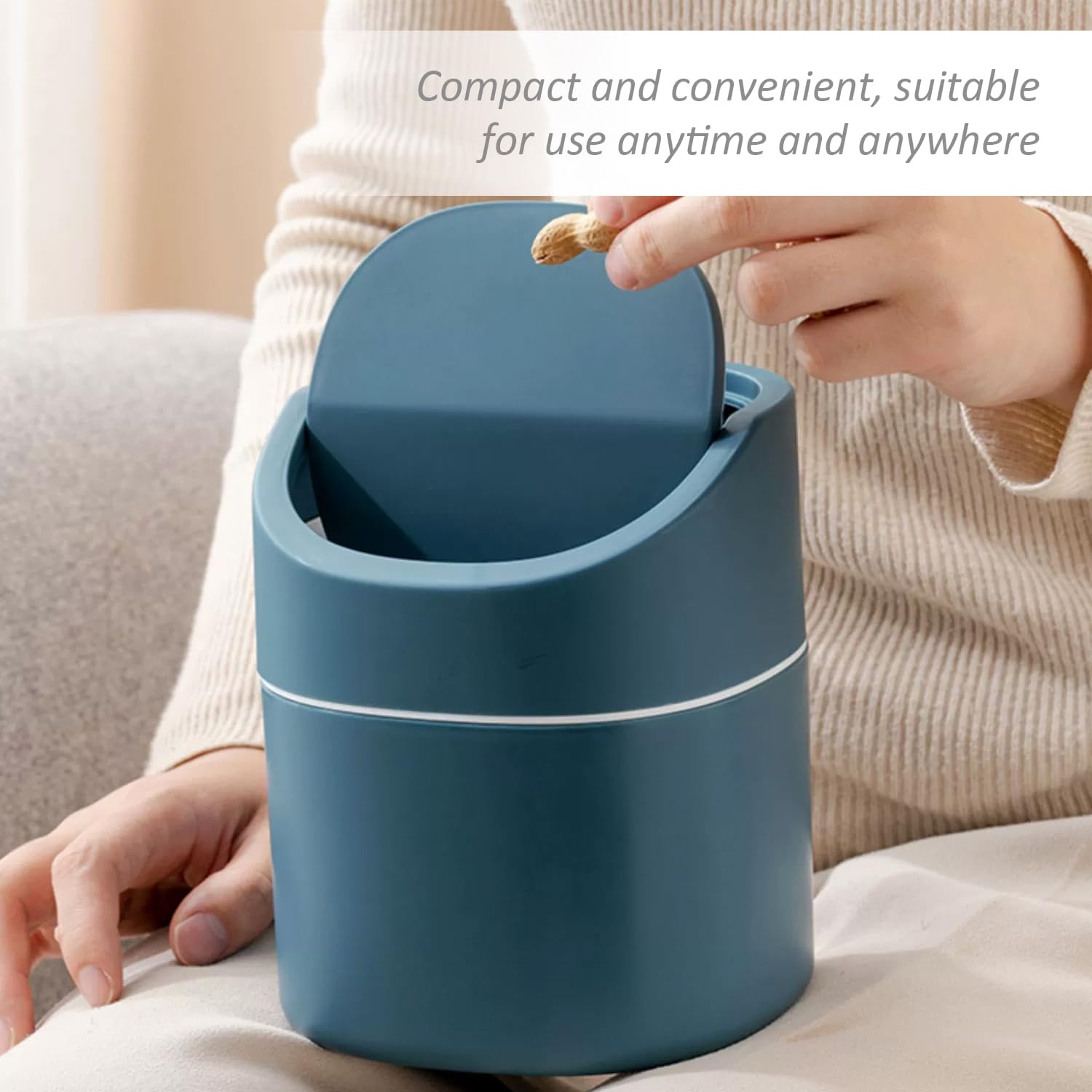 2 Piccoli Bidoni della Spazzatura Con Coperchio, per Camera da Letto, Mini Pattumiera da Scrivania, Portatile, Cestino da Bagno (Blu, Bianco)