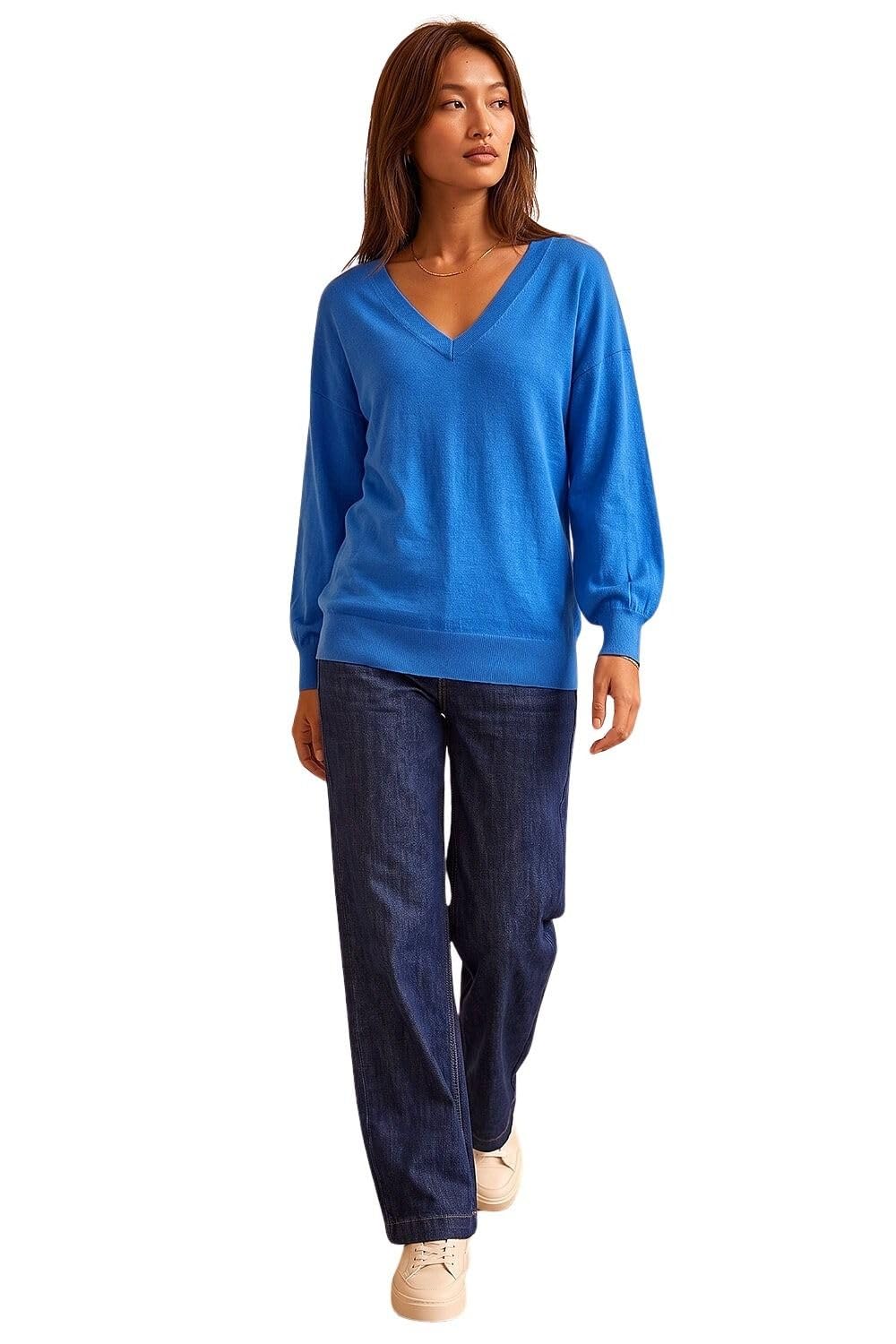 Roman Women's Blue V-Neck Stretch Jumper In Size 20