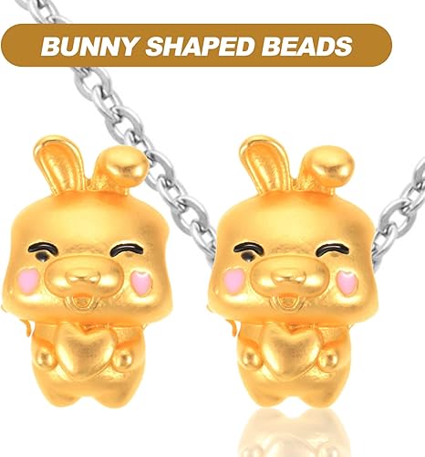 Miniatura 2 de Abalorios espaciadores de conejo dorado con dije de conejo de metal, dijes para llavero de conejo Feng Shui, 2023, año chino del conejo, cuentas del