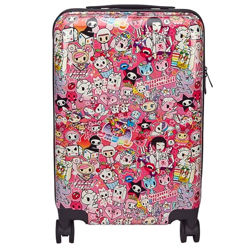 Tokidoki - Preppy Suitcase Carry-On 22 Inch Luggage – Double Spinner Wheels with 360 Degree Rotation – Cute Pink Suitcase for Girls