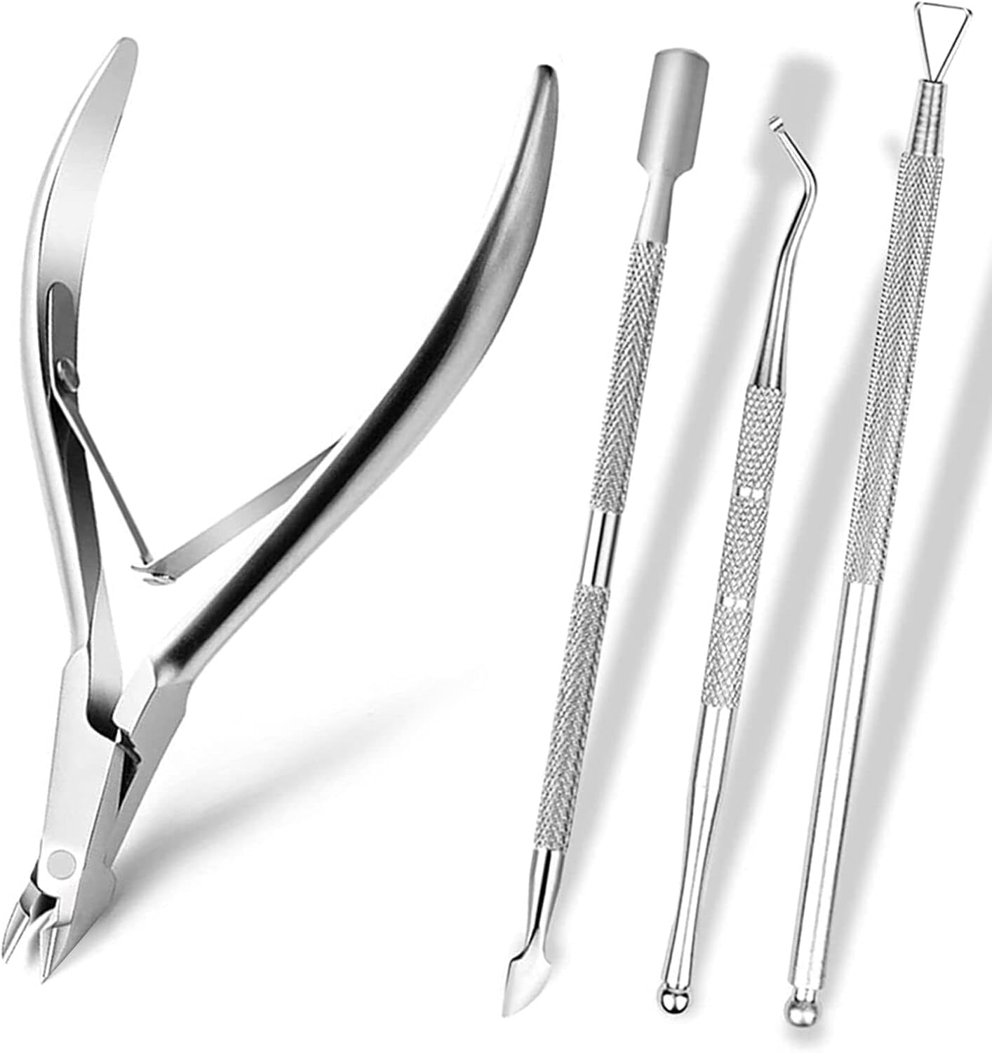 4 Piezas Alicate para Cutículas y Herramienta de Cortador de Cutículas,Removedor Profesional de la Cutícula y Empujador de Cuticulas,Pedicura y Herramientas de Manicura para Muerta y Cutícula