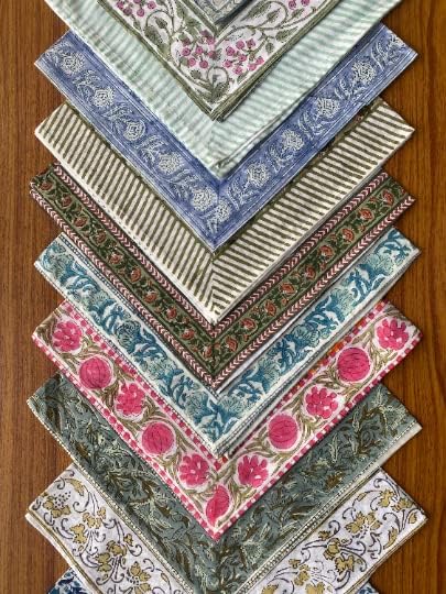 Servilleta de tela Ridhi Block Print Mix Border 50 x 50 cm Set 4 miniatura 7