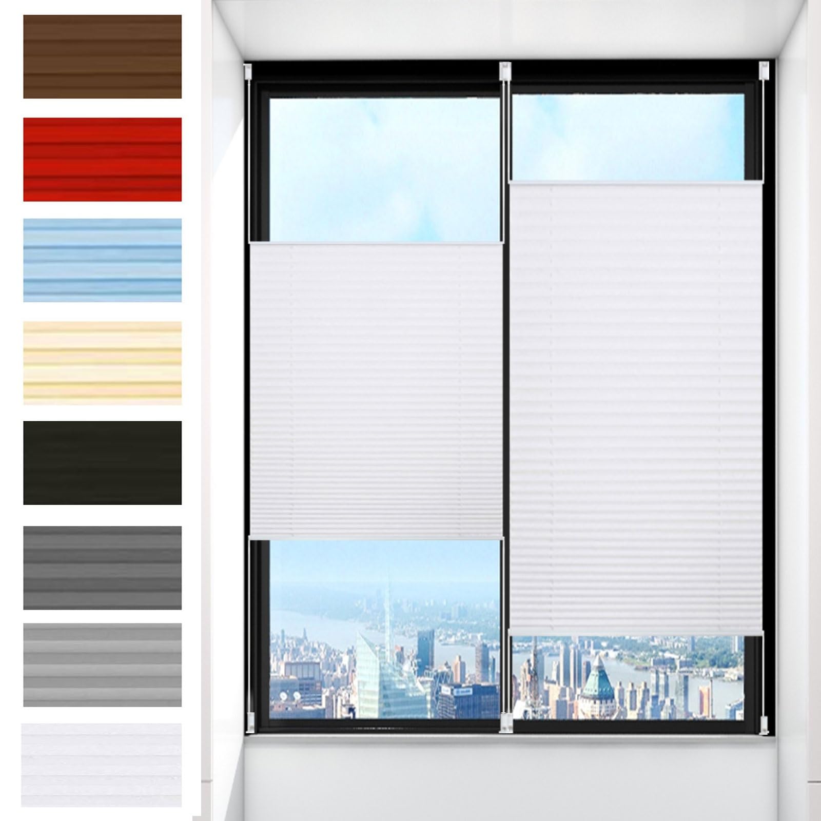 Plissee Ohne Bohren Klemmfix 25 x 50 cm Sichtschutz Und Sonnenschutz Plissee Zum Nach Maß Inkl. Aller Montage-Teile für Fenster Und Tür, Weiß