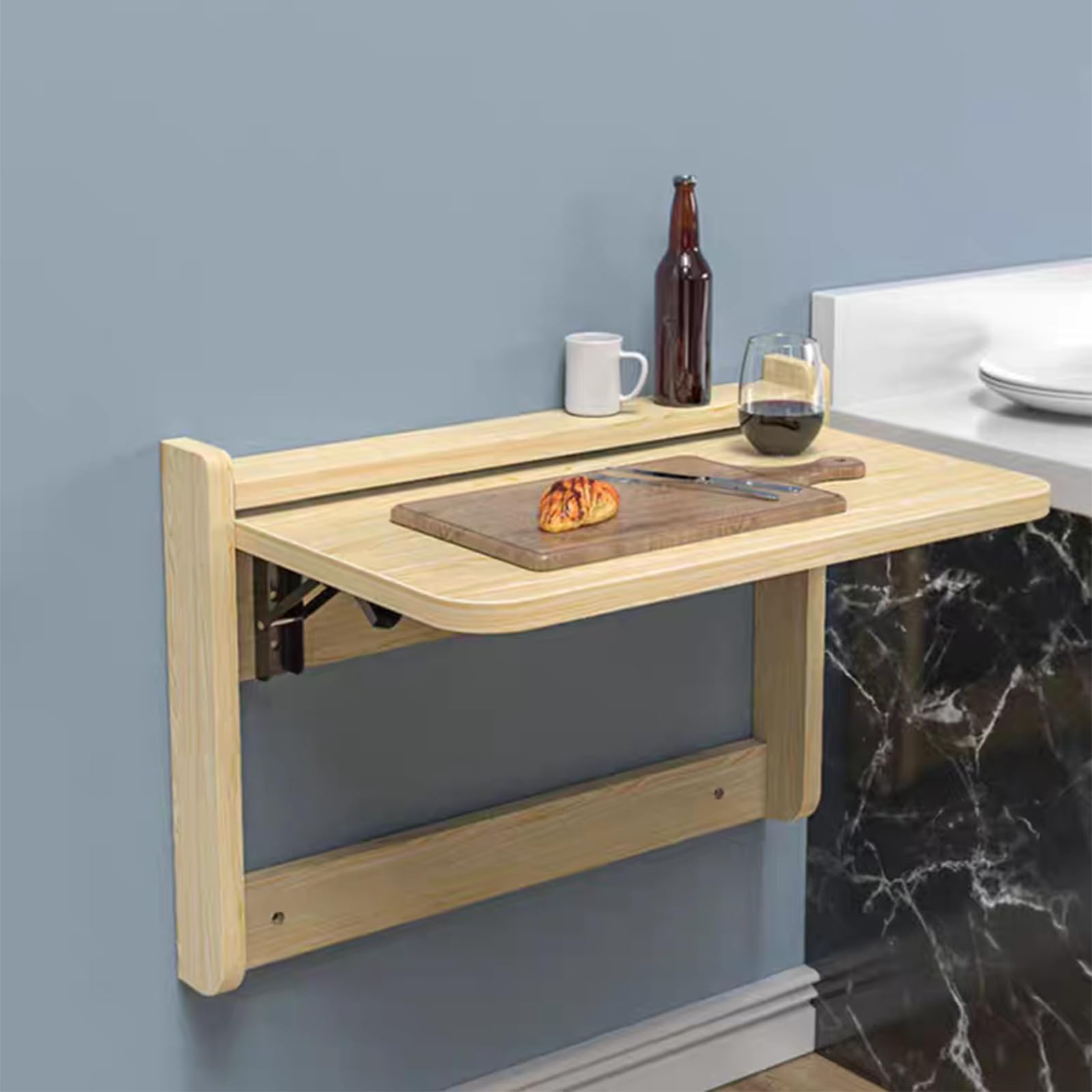Table pliante murale en bois massif d'érable au design flottant épuré