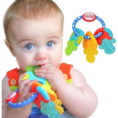 Nuby Ice Gel Teether Keys - Silicone Soothing Baby Teether Toys for Infants - Gentle for Sore Gums Colorful and Fun Toys - Safe and Durable Infant Baby Teething Toy - Blue