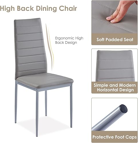 Miniatura 4 de Juego de 2 sillas de comedor grises de piel sintética para sala de estar, silla lateral moderna sin brazos con patas de metal