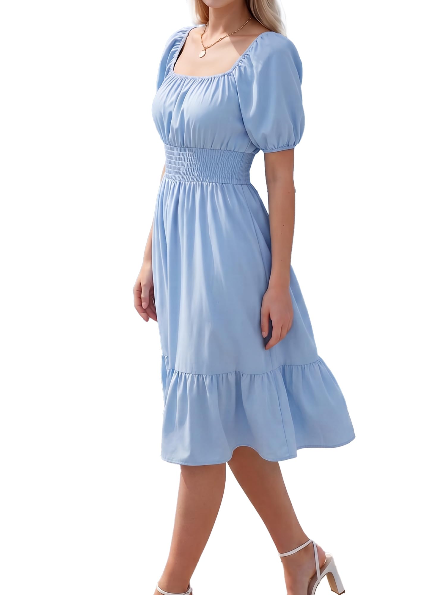 Ever-Pretty Robe Cocktail Femme Midi Casual Élégante Col Carré Manches Courtes CG50005